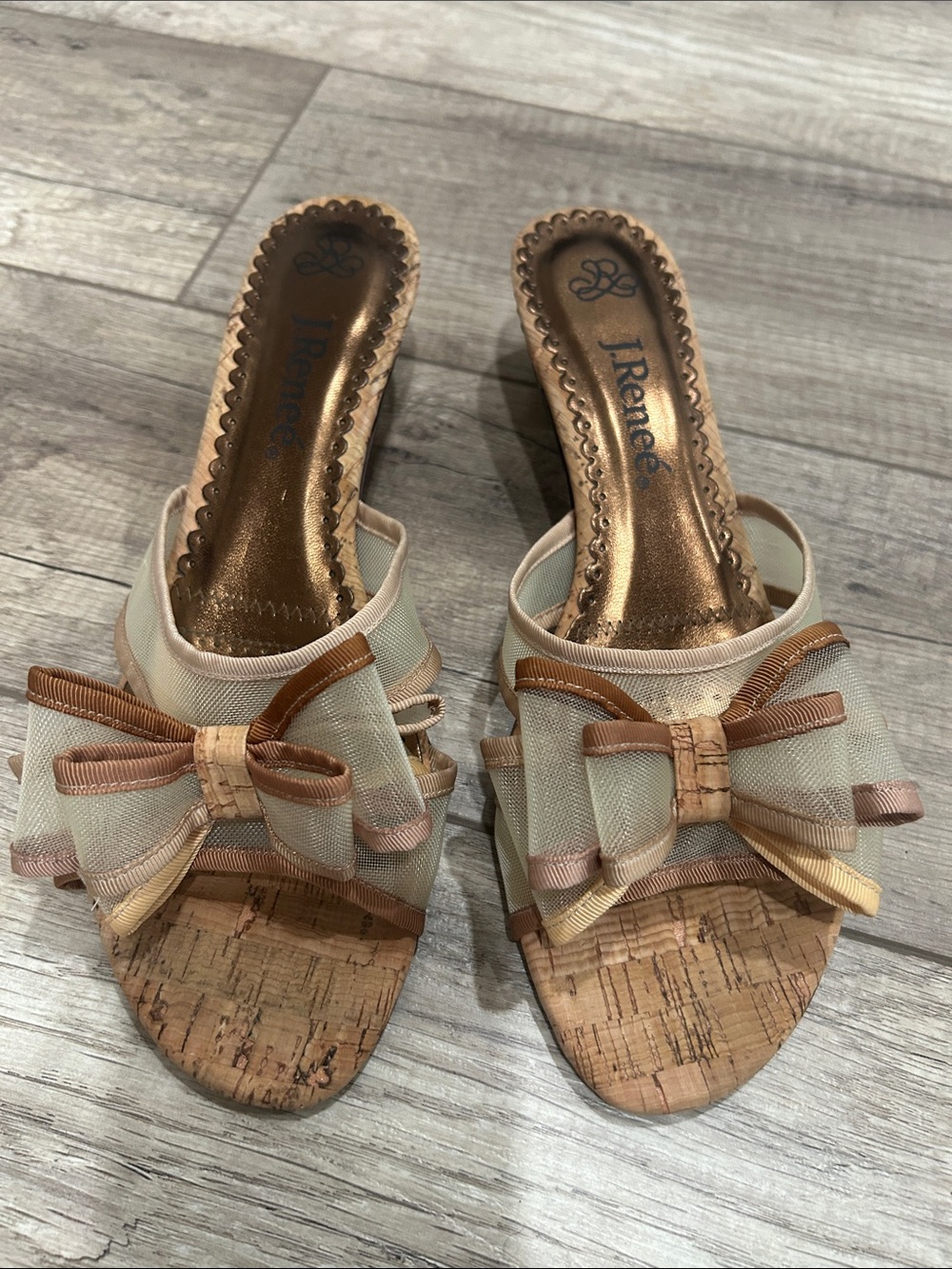 J.Renee Neutral Bow Cork kitten heel sandals